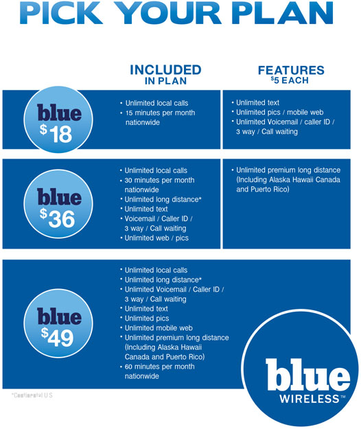 Available Phone Plans for Blue Wireless
